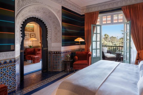 La Mamounia in Marakkesch Blick vom Schlafzimmer zum Balkon