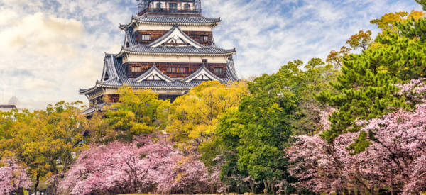 Hiroshima, Japan castle in spring.