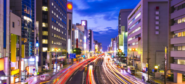 Hiroshima, Japan cityscape above Aioi-dori Avenue.