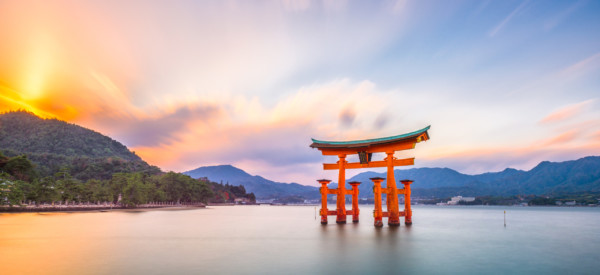 Miyajima, Hiroshima, Japan at Itsukushima Shrine.