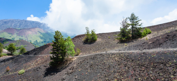 travel to Italy - path between old craters of the Etna mount in Sicily