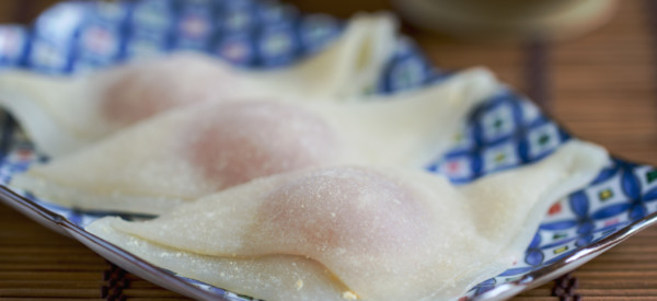 Traditional Kyoto Sakura Mochi in traiangle shape