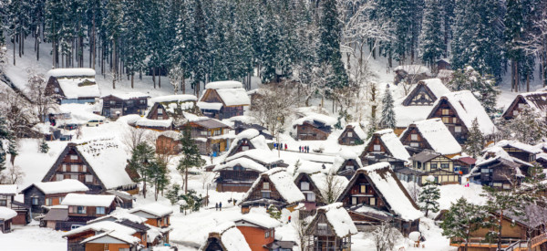 Shirakawago, Japan historic winter village.