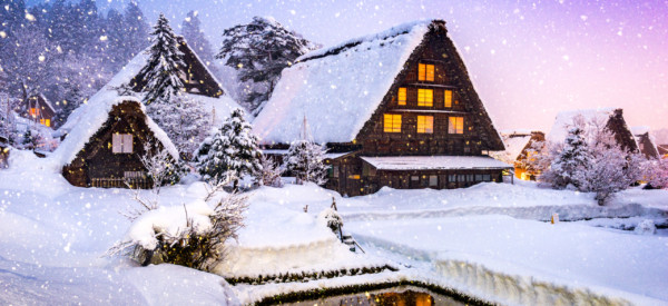 Shirakawago, Japan historic winter village.