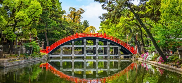 Osaka, Japan at the Taiko Drum Bridge of Sumiyoshi Taisha Grand Shrine.